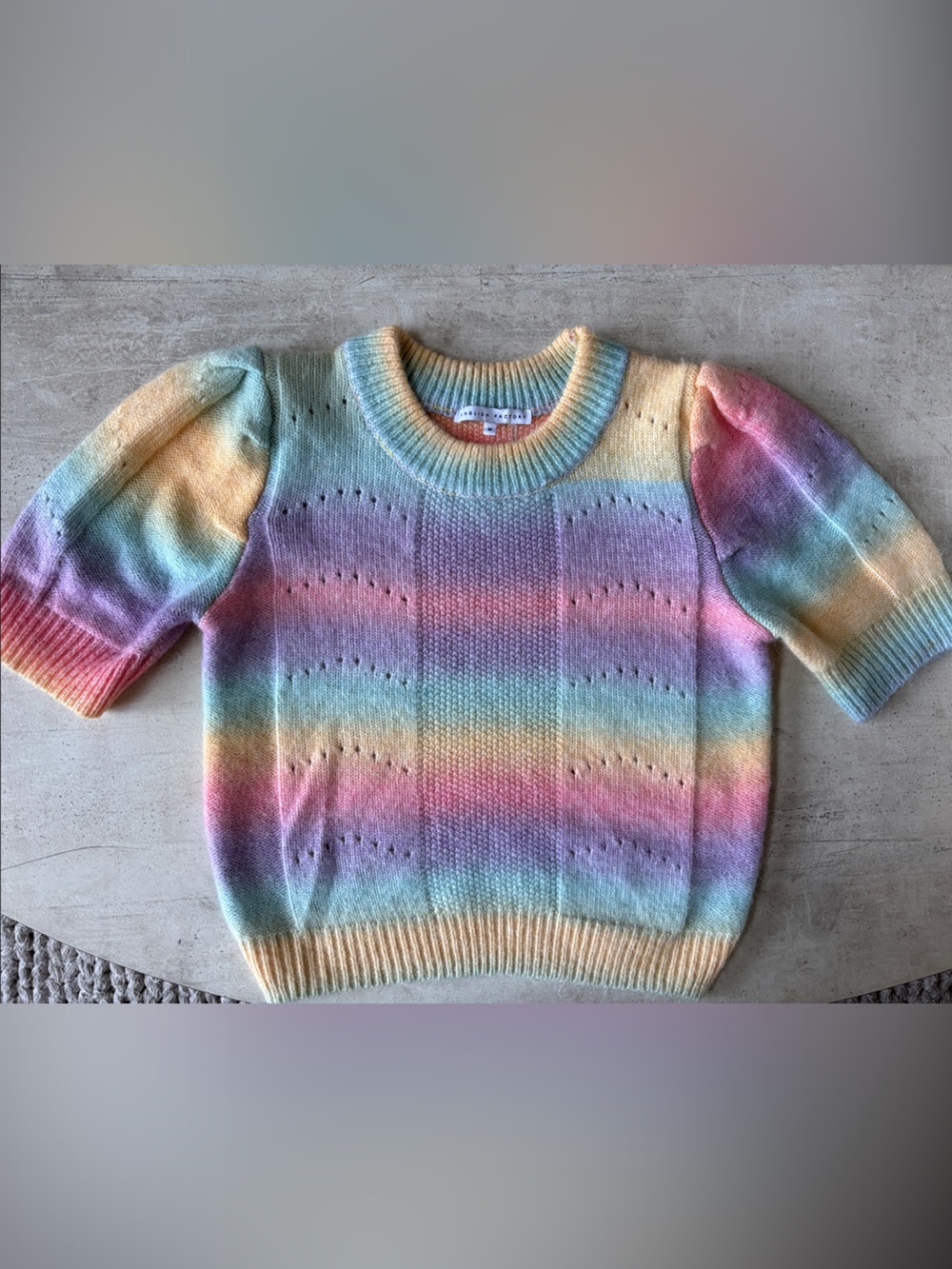 English Factory Pastel Rainbow Short Sleeve Knit Sweater - Multicolor Medium
